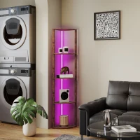 HOMCOM RGB LED Floor Lamp with Shelves, 5-Tier Dimmable Standing Lamp with Adjustable Brightness and Remote Control, Modern Corner Display Shelf Unit for Living Room Bedroom Office, Rustic Brown(m-9)