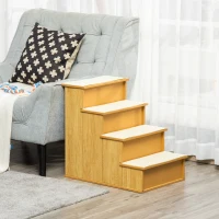 PawHut Huisdierentrap, voor honden/katten, 4-traps, Kortpluche, tot 30 kg, 40 x 59 x 54,2 cm, Natuurlijk(m-9)