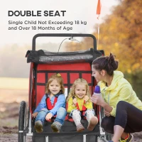 HOMCOM 2 Seat Bike Trailer with 5 Point Harness, Baby Bike Stroller with Safety Flag, Reflectors, for 18+ Months, Red(m-5)