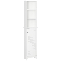 HOMCOM Coluna Casa de Banho com 1 Porta 3 Prateleiras Abertas e Prateleira Interior Ajustável 34x20x165cm Branco