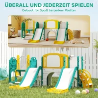 AIYAPLAY 9-in-1 Rutschen- und Schaukelset für Kleinkinder, mit Basketballkorb, Teleskop, Zeichenbrett, Frosch-Design, Gelb+Grün(m-9)