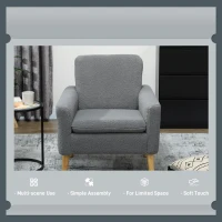HOMCOM Armchair, Upholstered Accent Chair with Wood Legs and Wide Padded Seat, Teddy Occasional Chair, Grey(m-6)