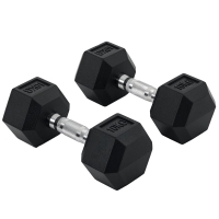 HOMCOM Ensemble d'haltères courtes total 2 x 10 Kg, haltères musculation fitness pour homme et femme, entraînement musculaire & haltérophilie - métal caoutchouc noir