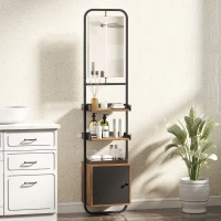 HOMCOM Étagère salle de bain rangement avec miroir, étagère de rangements avec étagères réglables et placard, 40x30x179cm, noir(m-2)