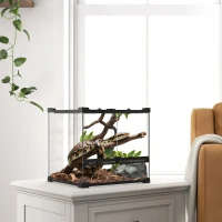 PawHut Glas-Terrarium voor Reptielen, verhoogde & waterdichte bodem, knopsluiting(m-9)