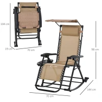 Outsunny Garden Rocking Chair Folding Recliner Outdoor Adjustable Sun Lounger Rocker Zero-Gravity Seat with Headrest Side Holder Patio Deck - Beige(m-3)