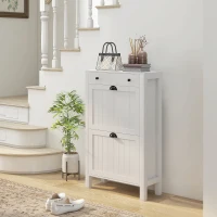 HOMCOM Narrow Shoe Cabinet with 2 Flip Drawers and Adjustable Shelves, White(m-2)