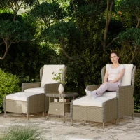 Outsunny Five-Piece Reclining Rattan Chair Set - Light Grey(m-9)
