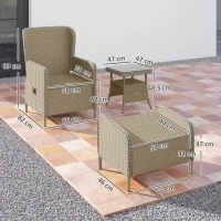 Outsunny Five-Piece Reclining Rattan Chair Set - Light Grey(m-3)