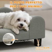 PawHut Divano per Cani con Braccioli di Supporto, in Legno e Tessuto French Terry, 66x42x28.5 cm, Grigio(m-6)
