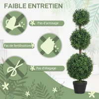 HOMCOM Lot de 2 arbres artificiels 101,6 cm 3 boules de buis topiaires fausse plante vert PE avec pot intérieur et extérieur(m-6)