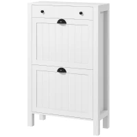 HOMCOM Narrow Shoe Cabinet with 2 Flip Drawers and Adjustable Shelves, White(m-11)