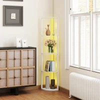 HOMCOM RGB LED Floor Lamp with Shelves, 5-Tier Dimmable Standing Lamp with Adjustable Brightness and Remote Control, Modern Corner Display Shelf Unit for Living Room Bedroom Office, White(m-7)