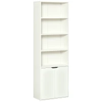 HOMCOM Estantería Librería Armario de Libros con 4 Compartimentos Abiertos y 2 Puertas para Salón Oficina 59x29x180 cm Blanco(m-10)