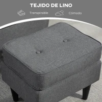 HOMCOM Sillón con Reposapiés Respaldo Alto Capitoné Patas de Madera Almohada Acolchada y Tapizado en Lino Gris(m-6)