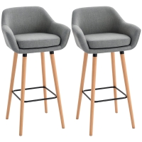 HOMCOM Tabourets de Bar Design scandinave - Lot de 2 tabourets de Bar Grand Confort avec Repose-Pieds et accoudoirs - Bois massif Lin Gris foncé