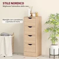 HOMCOM Mobile Bagno Salvaspazio con 4 Cassetti e Maniglie Intagliate Stile Nordico, 29x29x83 cm, Legno Naturale(m-6)