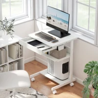 HOMCOM Bureau d'ordinateur sur roues, bureau avec rangement 56 x 51 cm avec tiroir, compartiment et support CPU, blanc(m-2)