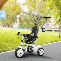 HOMCOM Triciclo para Bebés de +12 Meses con Toldo Plegable Mango de Empuje Telescópico y Desmontable y Portabotellas Blanco(m-2)