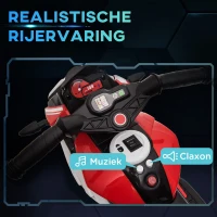 HOMCOM Elektrische Kindermotor, Licht & Geluid, 3 km/u, Oplaadbaar, Kunststof & Metaal, Zwart/Rood(m-4)