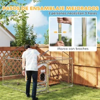 PawHut Perrera de Acero Galvanizado con Toldo Resistente y Estación de Alimentación para Perros 200x200x154 cm Plata(m-6)