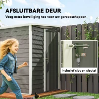 Outsunny Metalen Tuinschuur, Verzinkt Staal, Afsluitbare Deur, Eenvoudige Montage, 142 x 184 x 165/181 cm, Grijs(m-7)