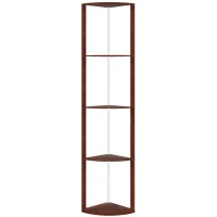 HOMCOM RGB LED Floor Lamp with Shelves, 5-Tier Dimmable Standing Lamp with Adjustable Brightness and Remote Control, Modern Corner Display Shelf Unit for Living Room Bedroom Office, Brown(m-1)