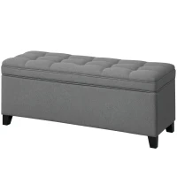HOMCOM Banc de rangement 112L banquette bout de lit en tissu de lin, siège capitonné, 120 x 40 x 48 cm, gris foncé(m-1)
