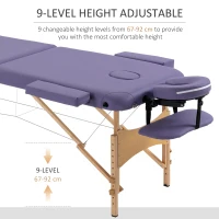 HOMCOM Portable Massage Bed, Folding Spa Beauty Massage Table with 2 Sections, Carry Bag and Wooden Frame, Purple(m-4)