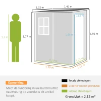 Outsunny Tuinschuur Metaal, Aluminium, Ruime Tuinschuur Met Slot, Ventilatie En Daglicht, 122x149x192/177 Cm, Grijs(m-3)