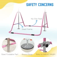 HOMCOM Bară de Tracțiuni Pliabilă pentru Copii, Bară de Gimnastică cu Înălțimi Reglabile și Structură din Oțel, 148x105x88-128 cm, Roz(m-5)