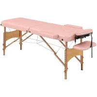 HOMCOM Camilla de Masaje Plegable con Reposacabezas Extraíble Asa Marco de Madera y Altura Regulable 210x81x67-92 cm Rosa(m-1)