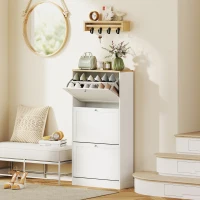 HOMCOM Mueble Zapatero Moderno con 3 Cajones Abatibles y Estantes Ajustables para 18 Pares de Zapatos 60x23,5x115 cm Blanco(m-2)
