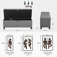 HOMCOM Banco de Almacenaje con 2 Bisagras de Seguridad Tapa Abatible para Dormitorio Salón 120x40x48 cm Gris Oscuro(m-3)