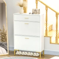 HOMCOM Three Drawer Slim Shoe Storage Cabinet, 12 Shoe Pairs - White(m-2)