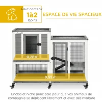 PawHut Clapier intérieur bois avec roulettes 3 étages rampes - dim. 110L x 50l x 86H cm - gris et blanc(m-4)