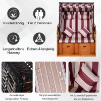 Outsunny Dubbele ligstoel met dak dubbele ligstoel chaise longue voetensteun PE rotan rood(m-6)