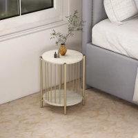 HOMCOM Tavolino Rotondo a 2 Piani con Ripiano di Stoccaggio e Struttura in Acciaio per Soggiorno Camera da Letto Ø41x49 cm Legno Naturale(m-3)