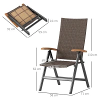 Outsunny 2 Pieces Folding Rattan Garden Dining Chairs with 5-level Reclining High Back, Wood Armrests for Outdoor - Brown(m-3)