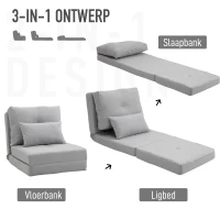 HOMCOM Vloersofa Slaapmat, 2-in-1 Ontwerp, Afneembaar Kussen, 60 x 80 x 56 cm, Grijs(m-4)