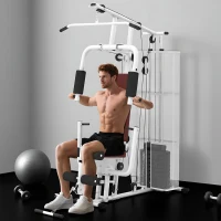 HOMCOM Stazione Fitness Multifunzione per Casa e Palestra con 4 Imbottiture, in Acciaio e PU, 150x110x210 cm, Bianco(m-2)