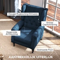 HOMCOM Elegante Oorfauteuil, Dik Gepolsterd, Afneembare Hoes, 74 x 86 x 102 cm, Blauw(m-4)