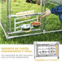 PawHut Perrera de Acero Galvanizado con Toldo Resistente y Estación de Alimentación para Perros 200x200x154 cm Plata(m-7)