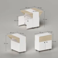 HOMCOM Table à Manger Pliante sur Roulettes, deux côtés de table pliables, Compartiment de rangement, 4 roulettes, Blanc+Bois naturel, 70 x 83 x 75cm(m-3)