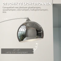 HOMCOM Booglamp, Staande Lamp, Verstelbaar, Voetschakelaar, Voet in Marmerlook, 170-180cm, Zilver/Zwart(m-7)