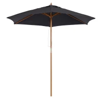 Outsunny Ombrellone da Giardino Rotondo con Palo in Legno, Ø2,5 m, Nero(m-8)