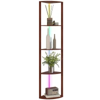 HOMCOM RGB LED Floor Lamp with Shelves, 5-Tier Dimmable Standing Lamp with Adjustable Brightness and Remote Control, Modern Corner Display Shelf Unit for Living Room Bedroom Office, Brown(m-11)