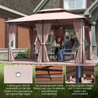 Outsunny Paviljoen 4 x 3 m tuinpaviljoen tuintent partytent met zijwanden staal koffie(m-6)