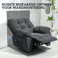 HOMCOM Relaxstoel met Massage, 8 Vibratiepunten, Verstelbare Voetsteun, Zijvak, Ligstoel, Grijs(m-8)
