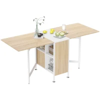 HOMCOM Table pliable de cuisine pour 4 personnes table à manger 4 niches intégrées pour petit espace dim. dépliées 169L x 62l x 75H cm MDF chêne clair acier blanc(m-1)